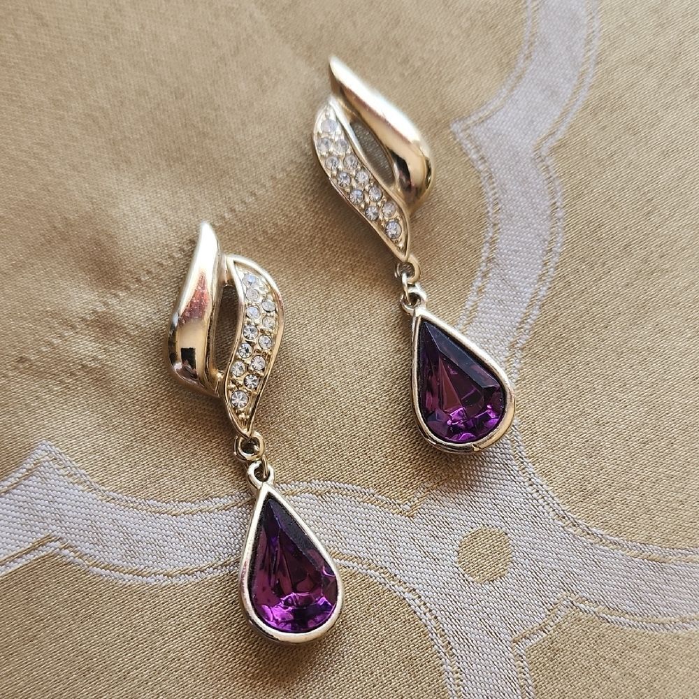Vintage Amethyst Rhinestone Drop Earrings